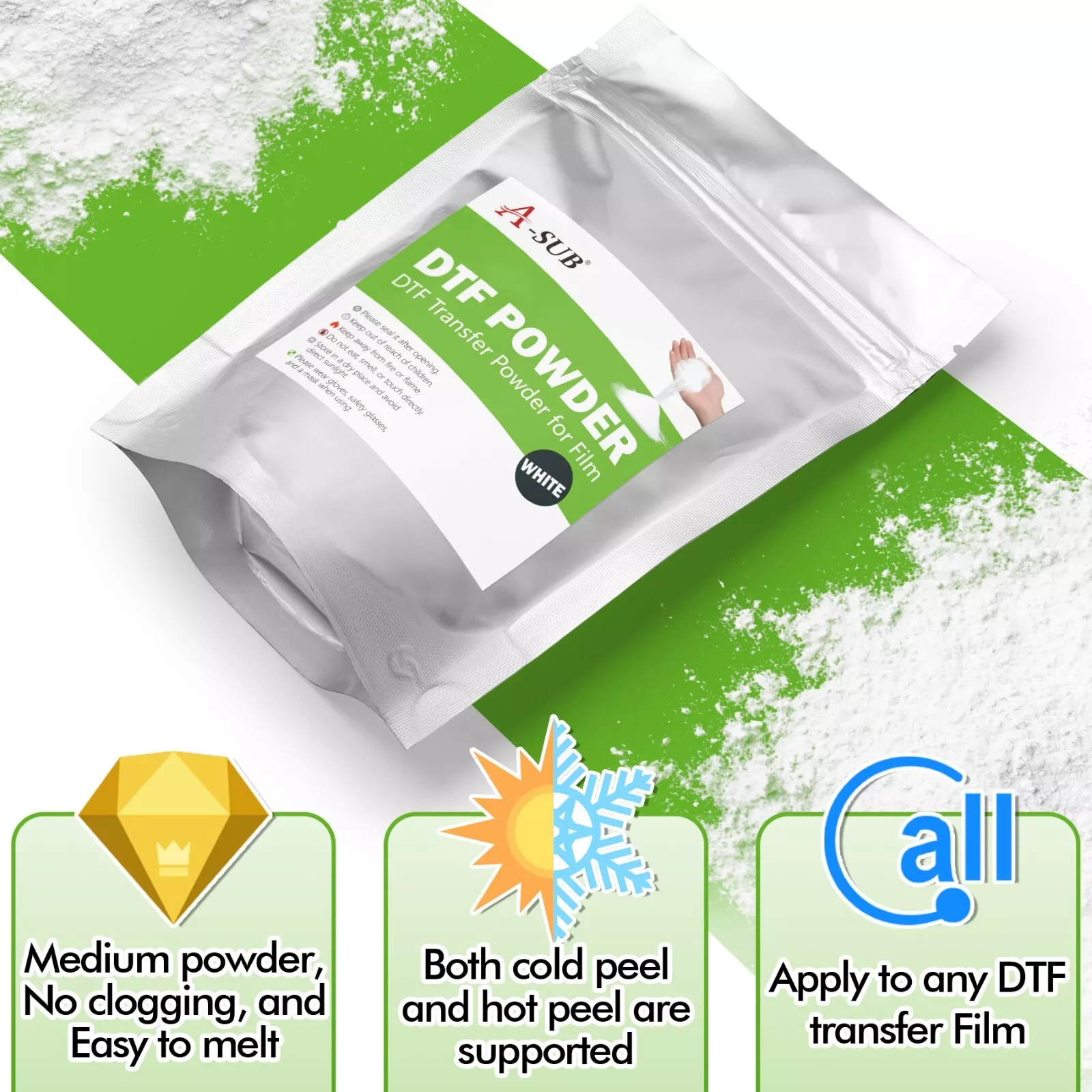 A-SUB White DTF Powder for DTF Film Heat Transfer, 3.3LB Bulk Hot Melt Adhesive Sublimation Powder for Sublimation Hack
