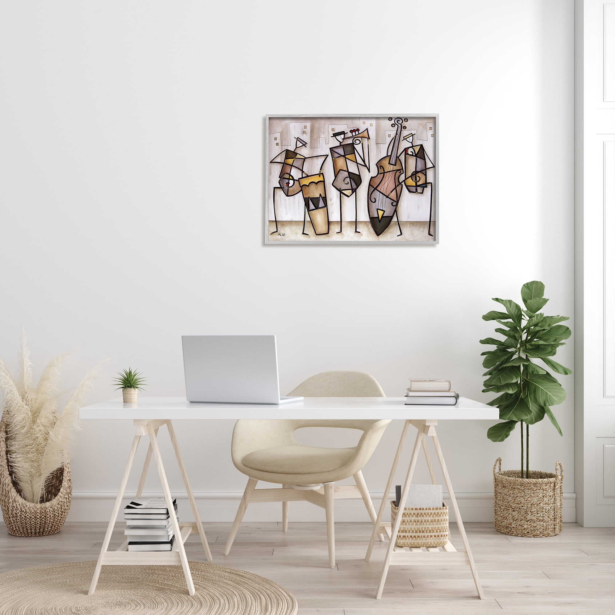 Stupell Industries Musical Trio Abstract Modern Painting Graphic Art Gray Framed Art Print Wall Art, 24x30, by Eric Waugh