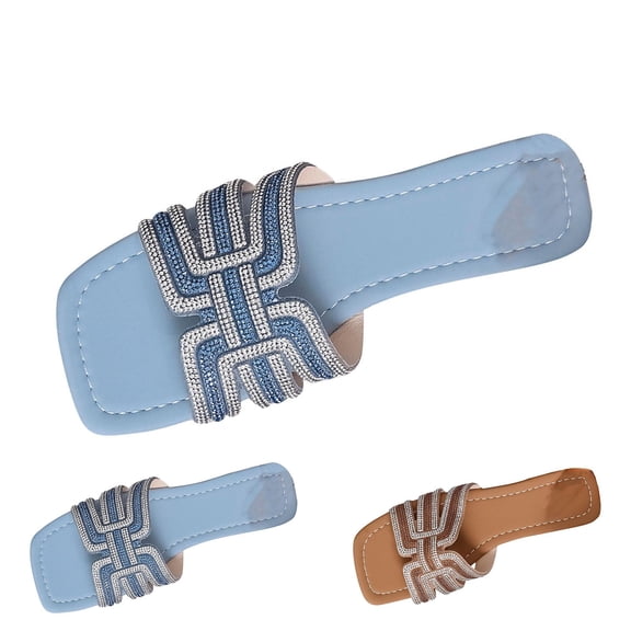 ATENAR Women Sandals Flat Summer Sandals for Women Beach Womens Shoes Light Blue 7.5