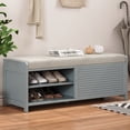 thumbnail image 2 of Harper & Bright Designs Retro Shoe Bench with Storage and Cushion, Distressed Shutter Storage Bench with for Living Room Entryway, Grey, 2 of 13