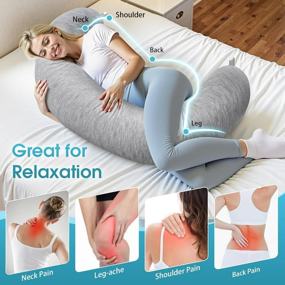 Body Pillow, Long Pillow, Memory Foam & C-Shaped for Side Sleeper, Machine Washable Pillowcase, 53”×10”