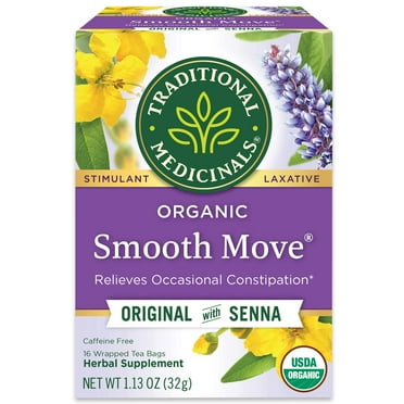 Traditional Medicinals Organic Smooth Move Herbal Stimulant Laxative Wrapped Tea Bags, 16 Count (Pack Of 1) Packaging May Vary