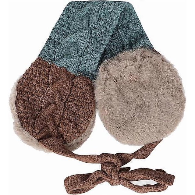 Kids Knitted Earmuffs Foldable Faux Fur Earmuffs Winter Warm Earmuffs Plush Ear Warmers Windproof Cute Ear Protector with Chin Strip for Boys Girls