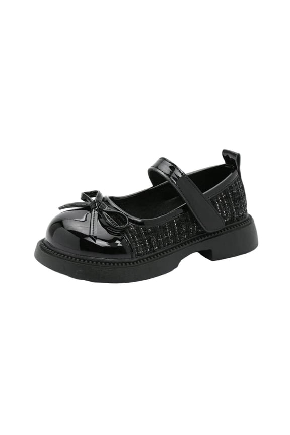 Little Kids Girls' French Classic Style Tweed Patchwork Mary Jane Leather Shoes Hook and Loop Strap Soft Sole Princess Dress Flats for School and Stage Performance