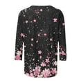 thumbnail image 5 of ZQUUVOU Women's T-Shirt 3/4 Sleeve Button Loose Print Tops C-Pink (S), 5 of 7