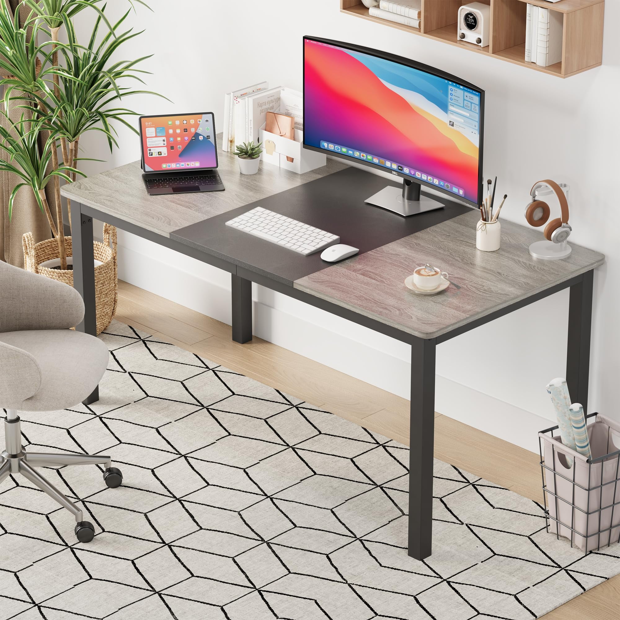 Accreate Computer Desk, Large Office Desk with Storage, Writing Desk Work Desk for Home Office, Study, Modern Simple Desk, Large Legroom, Metal Frame