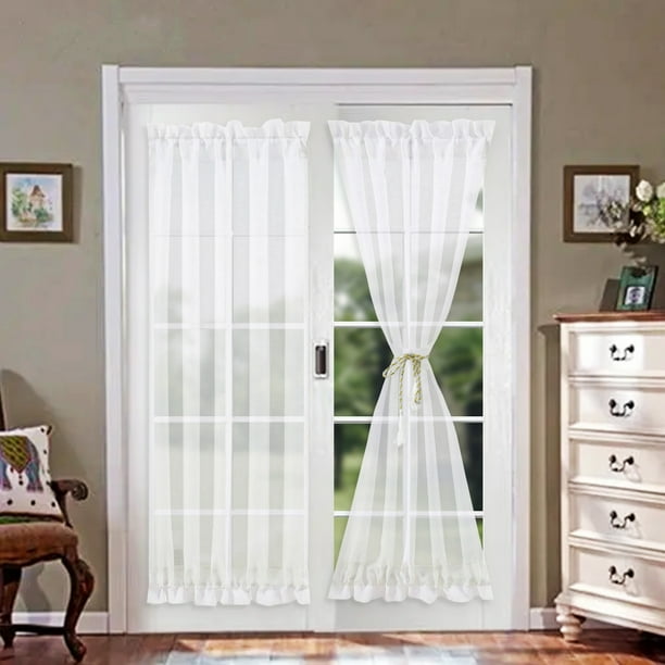 KBOOK 2PCS French Door Curtain Panel Rod Pocket Sheer Voile Curtains