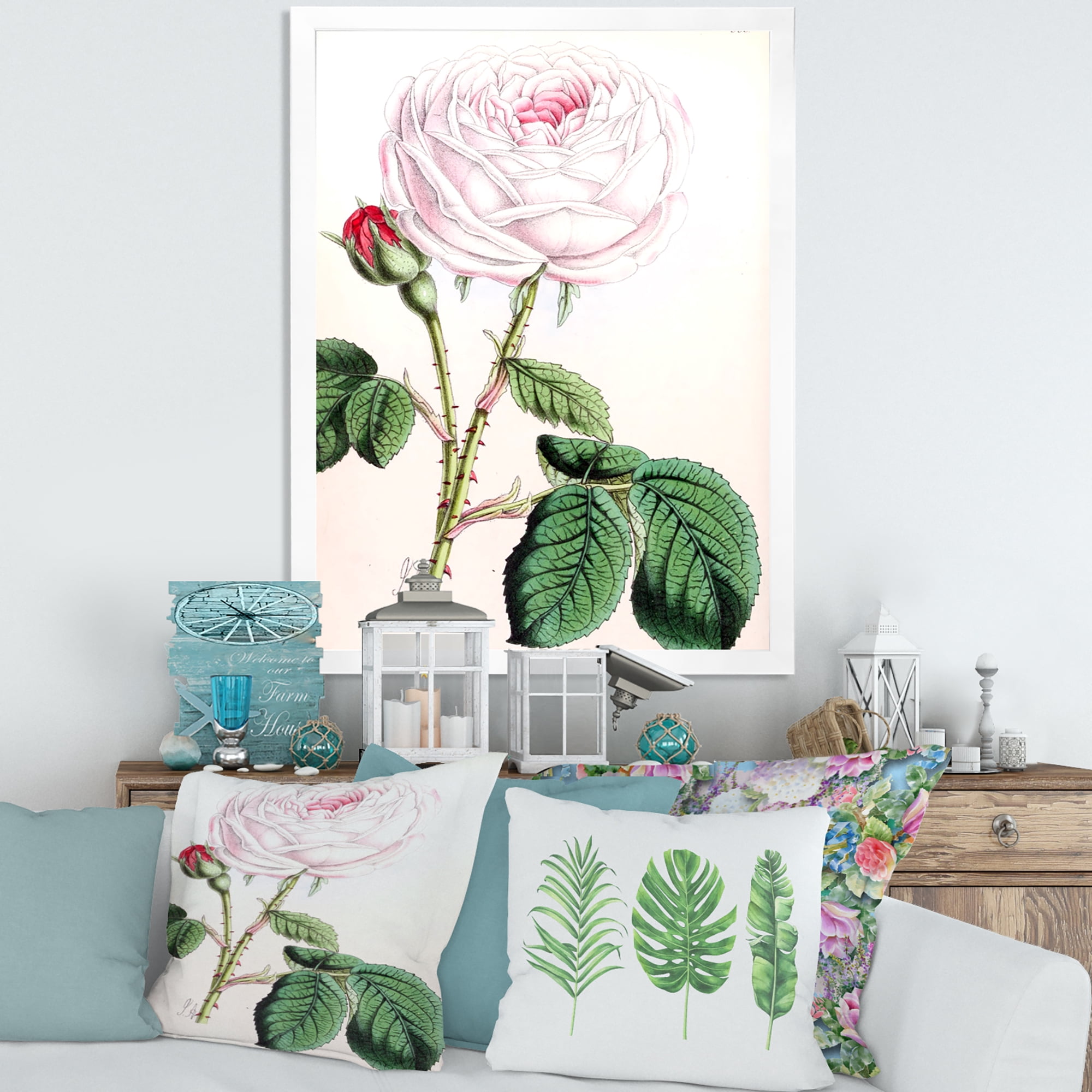 Designart 'Ancient Pink Flower' Traditional Framed Art Print