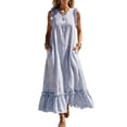 thumbnail image 3 of VBVC Women's Striped Ruffle Trim Sleeveless Maxi Dress , Summer Casual Beach Loose Dress For Women , Ladies' Vacation Long Dress with Pockets,Blue,S-3XL, 3 of 6