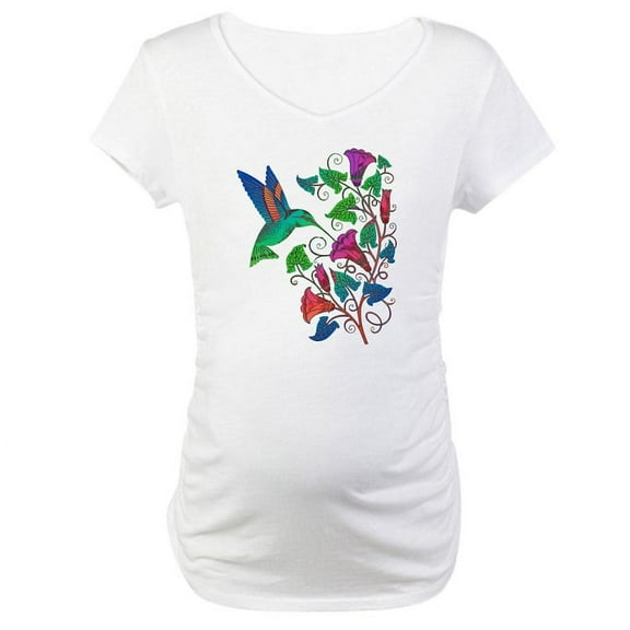CafePress - Rainbow Hummingbird On Trumpet Vine Maternity T Sh - Cotton Maternity T-shirt, Cute & Funny Pregnancy Tee