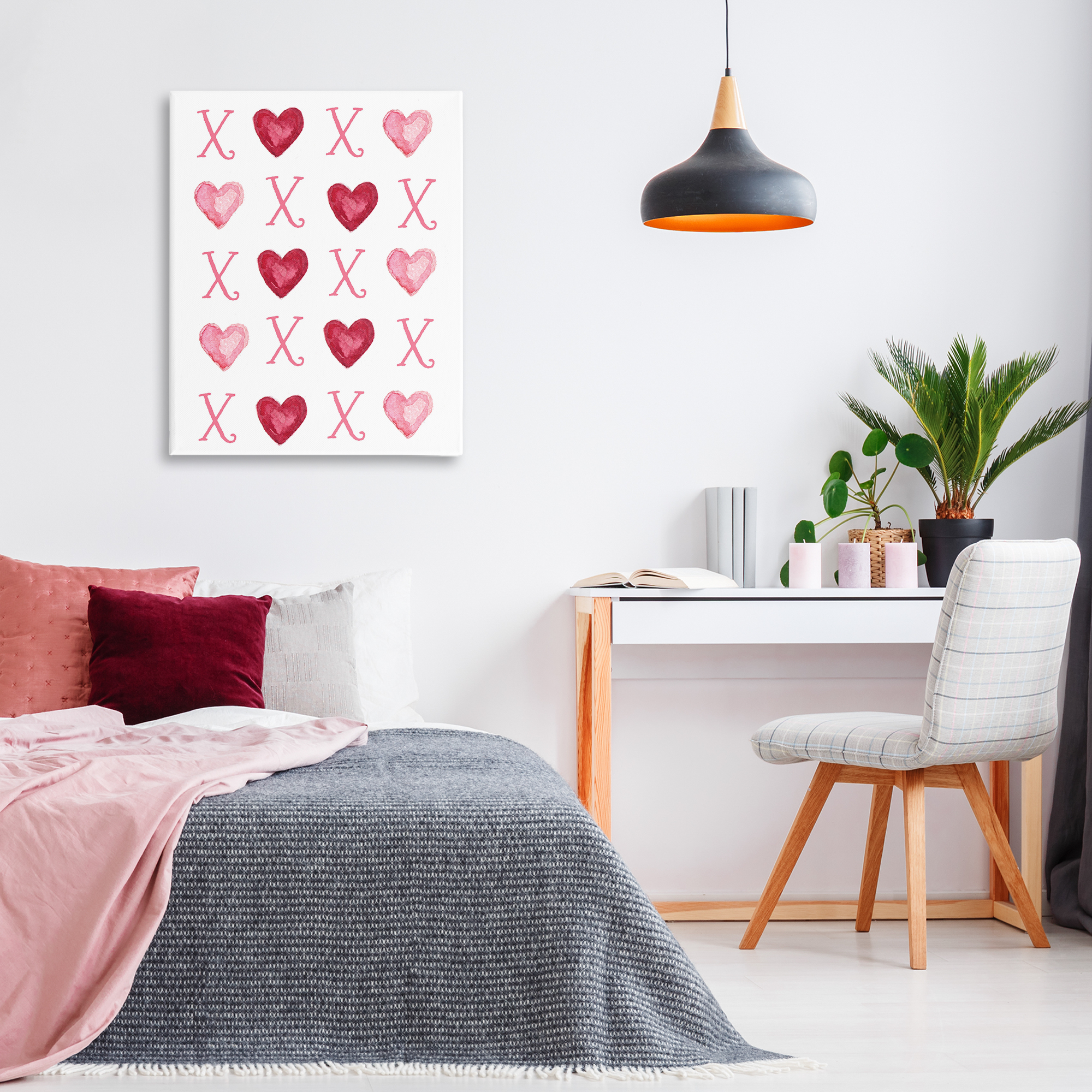 Stupell Industries Pink XOXO Hearts Holiday Painting Gallery Wrapped Canvas Art Print Wall Art, 30 x 40