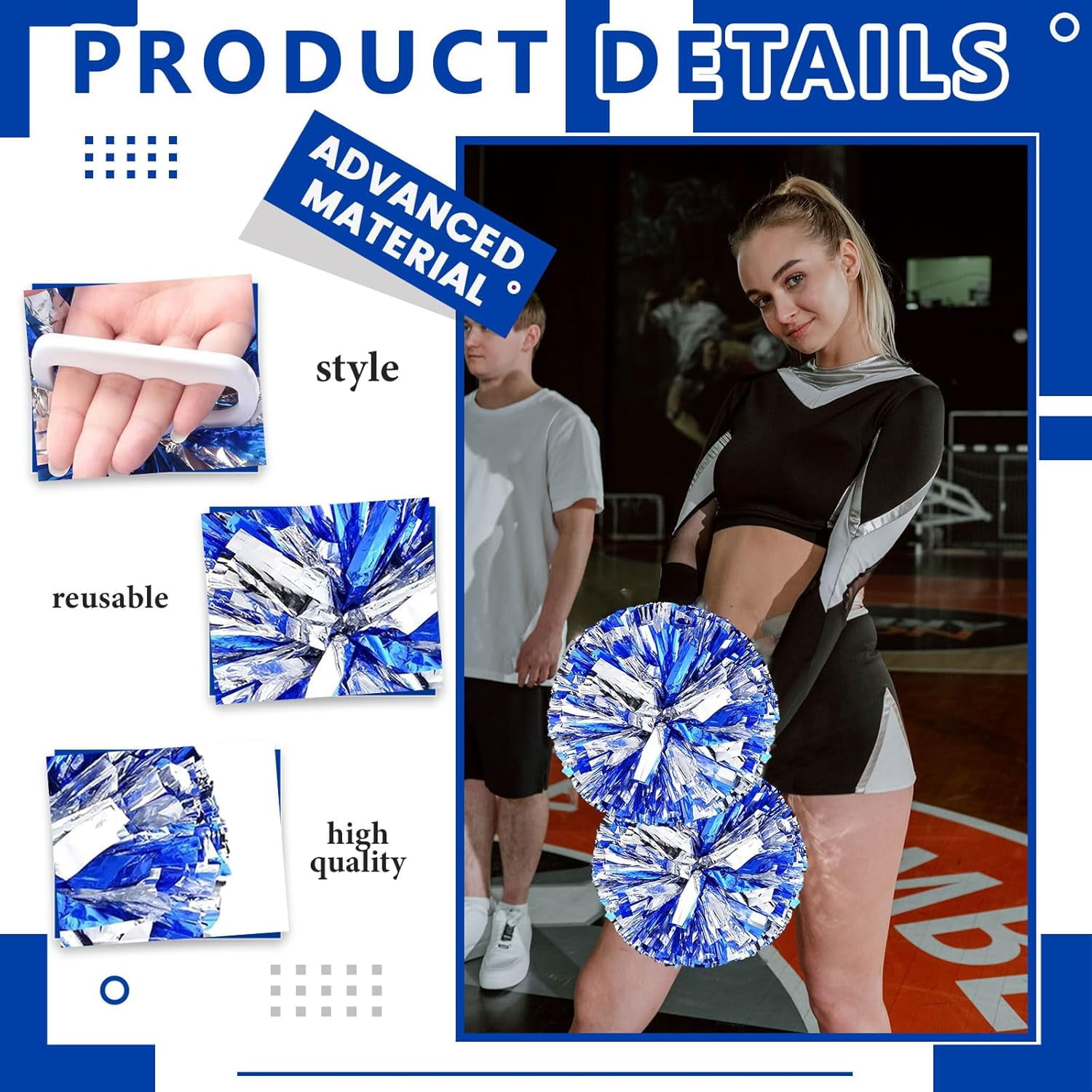 20 PCS pom poms Cheerleading,13.8inch for Sports Teams, Dance Training, and Party Celebrations with Handle Rings