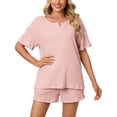 thumbnail image 4 of Innerwin Sleepwear V Cou Femmes 2 Pièces Tenues Quotidiennes Pyjamas à Manches Courtes Ensembles Rose XL, 4 of 6