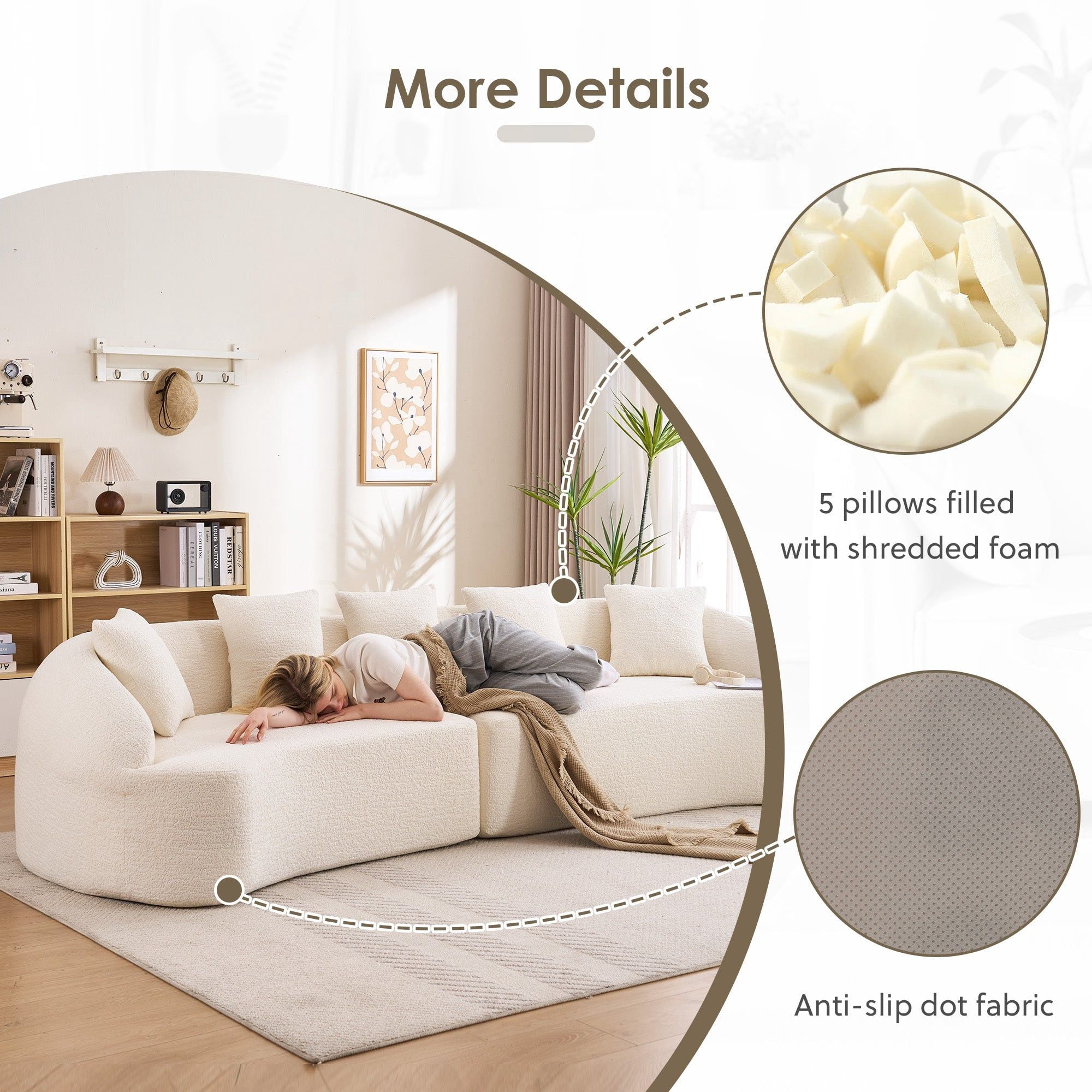 Sailvan 110" Curved Modular Sectional Sofa, High-Density Chenille Sleeper Couch for Living Room