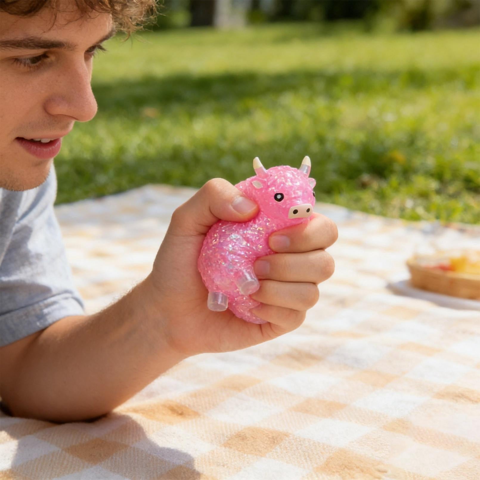 Highland Cow Stress Balls, Slow Rising Squeeze Sensory Balls, PU Foam Anxiety Relief Fidget Toys, Cute Party Favors & Prize Gifts for Adults & Office(Pink)