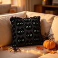 thumbnail image 3 of 3D Flocked Black Cat Throw Pillow, Glow Green Cat Face Square Decorative Cushion, Gothic Spooky Halloween Sofa Accent Pillow, 3 of 4