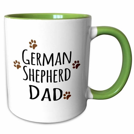 

3dRose German Shepherd Dog Dad - Alsatian - Doggie by breed - brown muddy paw prints - doggy lover - Two Tone Green Mug 11-ounce