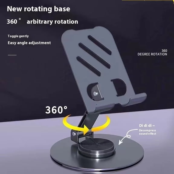 Premium Heavy Duty Full Metal Rotating Phone Stand and Foldable Tablet Holder for Desktop, 360 Degree Universal Adjustable Swivel Cradle Dock