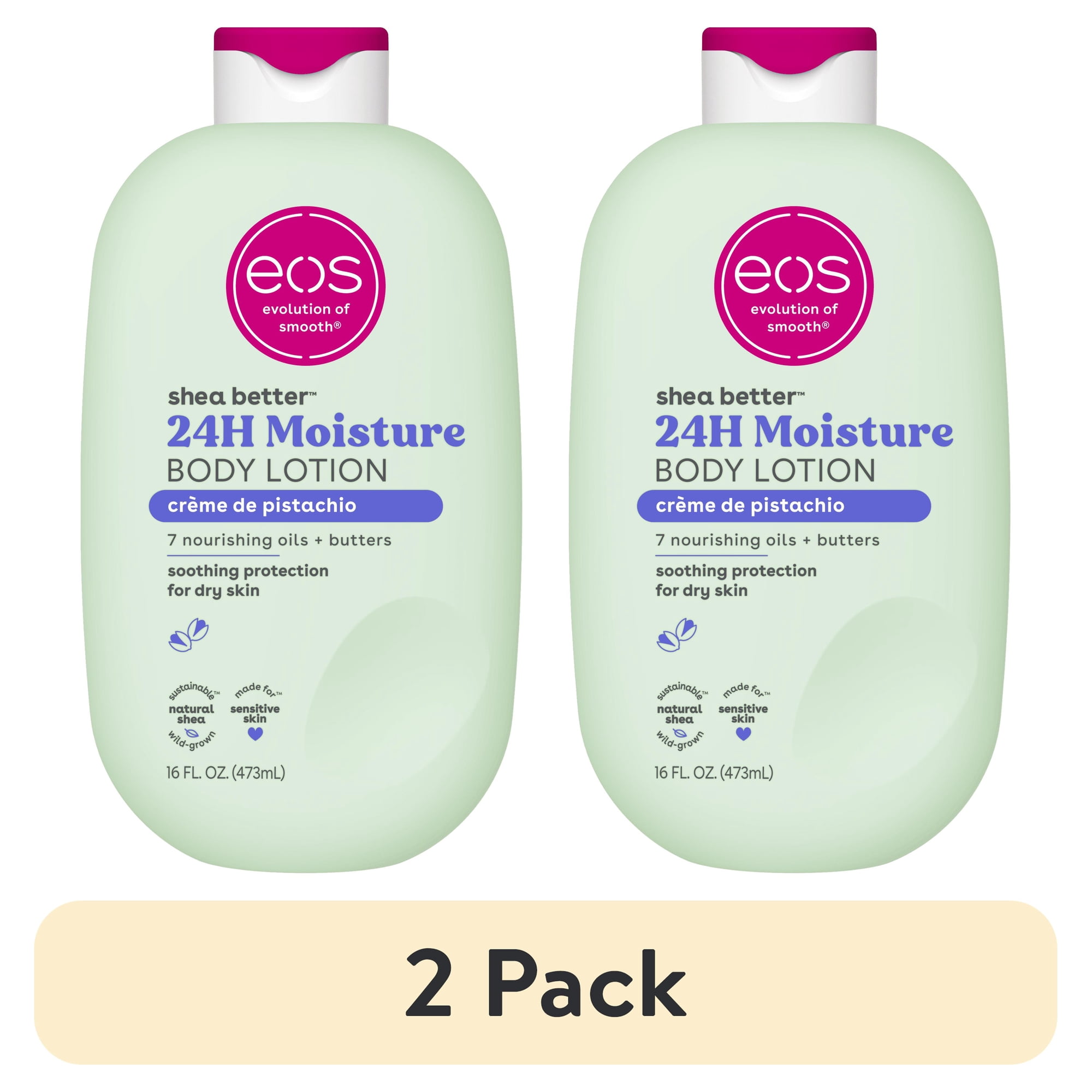 (2 pack) eos Crème de Pistachio Body Lotion, 24 Hour Moisturizing Daily Body Moisturizer for Dry Skin with Shea Butter & Vitamin E, 16 fl oz