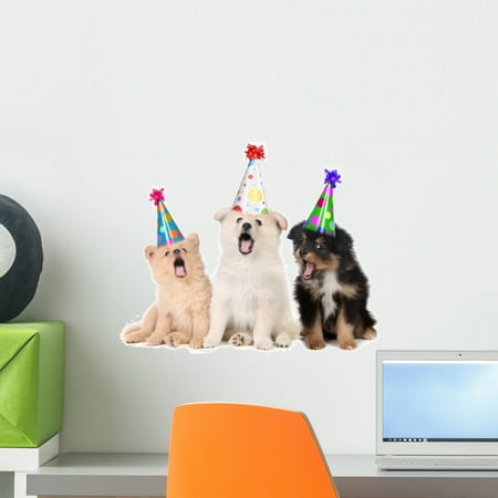 Happy Birthday Peel - Puppies Singing Happy Birthday Wall Decal by Wallmonkeys Peel and Stick Graphic (18 in W x 14 in H) WM22048