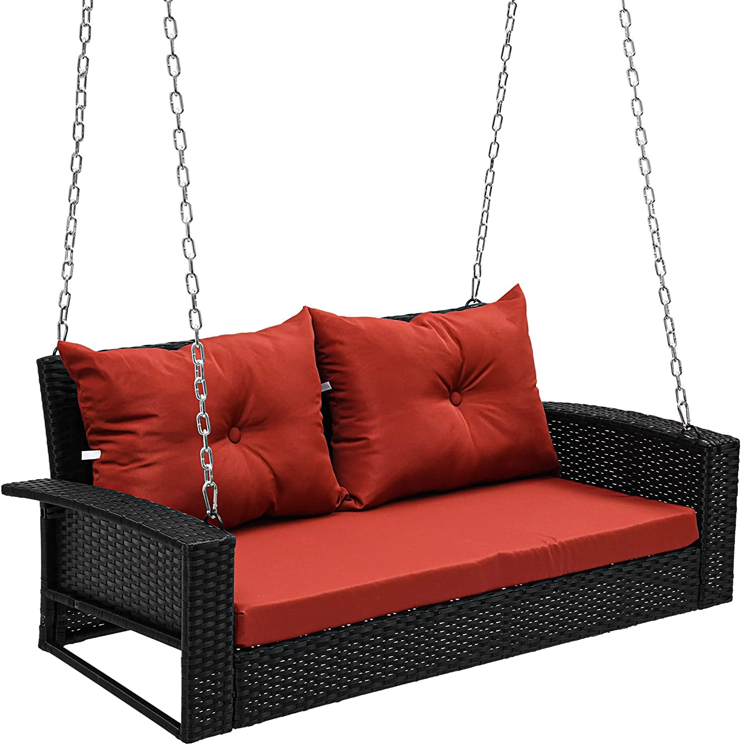 YITAHOME 2Seats Wicker Hanging Porch Swing Chair Outdoor Black Rattan