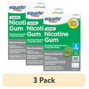 (3 pack) Equate Coated Nicotine Polacrilex Gum 2 mg, Mint Flavor, Stop Smoking Aid, 100 Count, Compare to Nicorette® Gum Active Ingredient