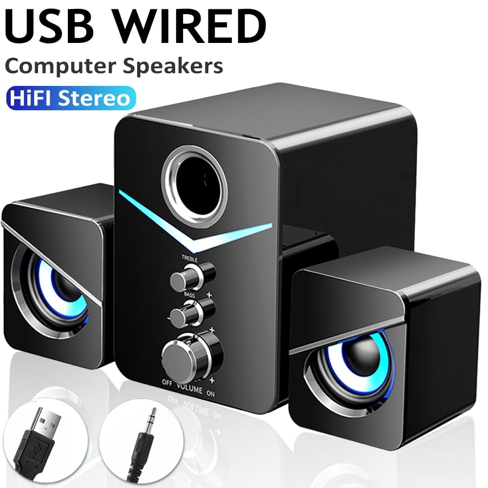 Curuk USB Wired Computer Speakers System Stereo heavy Bass Subwoofer LED For Desktop Laptop PC TV