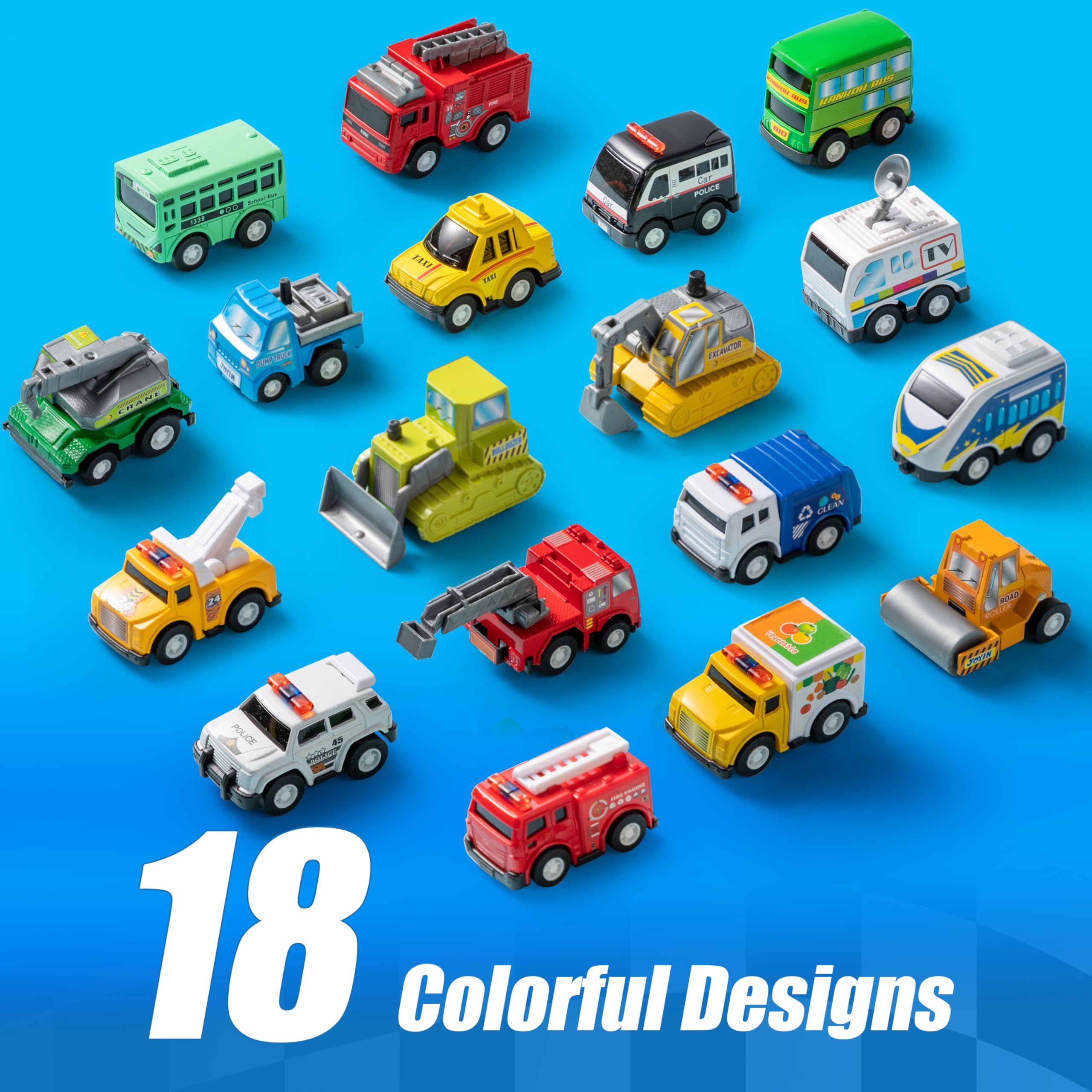 Joyfy 18-Piece Friction Pull Back Toy Vehicles Set photo 4
