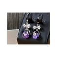 thumbnail image 4 of Silver Tone Dangling Piercing Circle Bowtie Zircon Crystal Element Earrings, 4 of 5