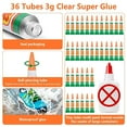 thumbnail image 2 of 36 x 3g Super Strong Glue for All Purpose, Clear Cyanoacrylate Adhesive Instant Quick Dry Superglue Gel Tubes Bonding Plastic, Metal, Glass, Leather, Wood, Rubber, Jewelry, DIY Crafts Repair, 2 of 7