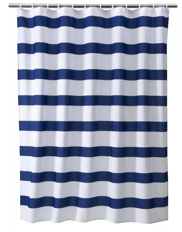Navy White Striped Shower Curtain, Blue And Brown Striped Shower Curtain