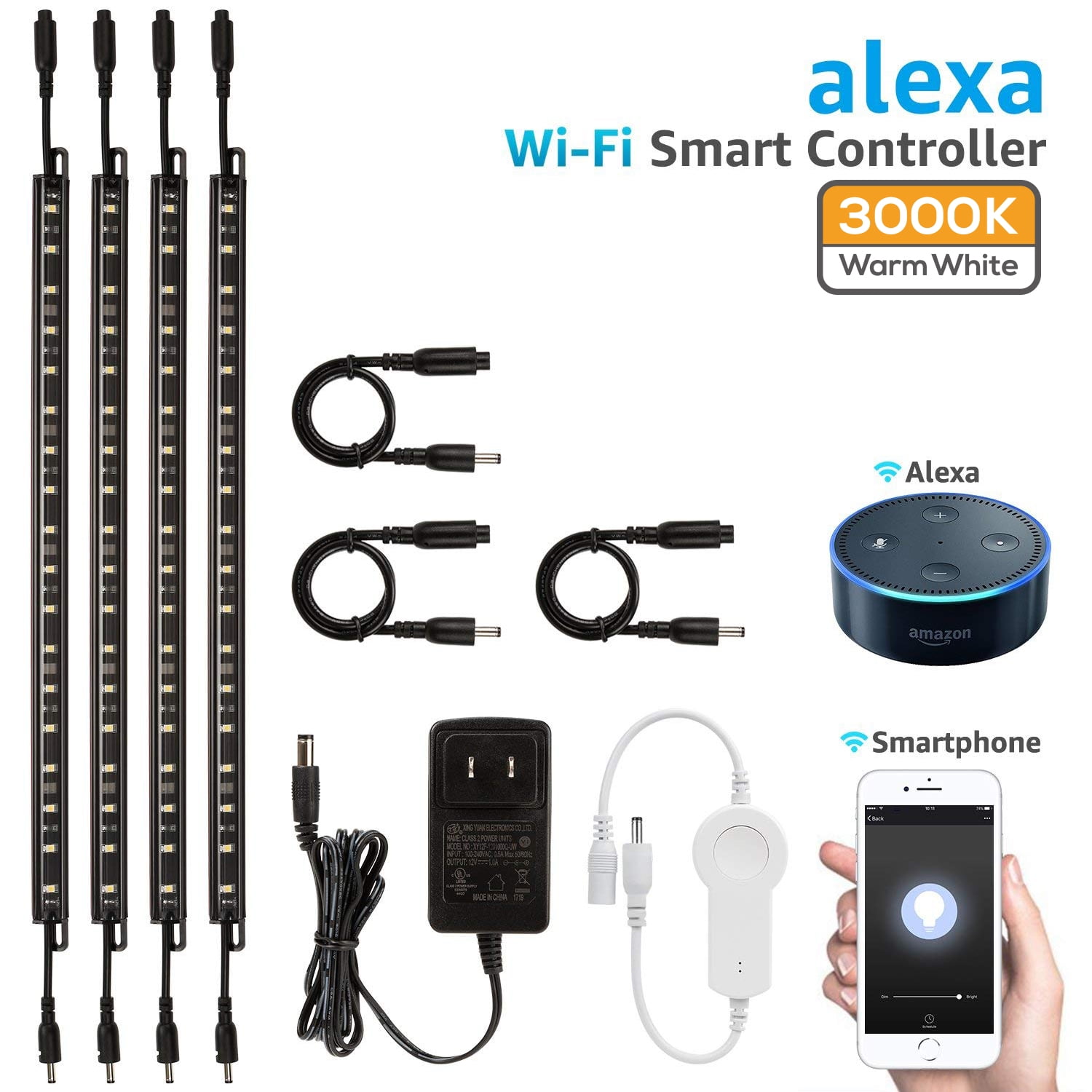 TORCHSTAR 2 Pack 4light Pack 12" Smart LED Light Bar Kit, Work with