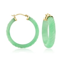 Ross-Simons Carved Jade Hoop Earrings With 14kt Yellow Gold, Women's, Adult
