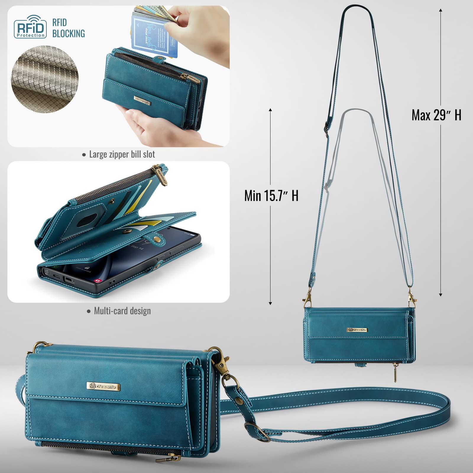 For Samsung Galaxy S25 Ultra Wallet Case, RFID Blocking PU Leather Case Women Men Kickstand flip Cover Wrist Strap Zipper Credit Card Holder Slot