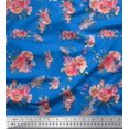 thumbnail image 1 of Soimoi Blue Georgette Viscose Fabric Ranunculus & Roses Floral Print Fabric by the Yard 44 Inch Wide, 1 of 3