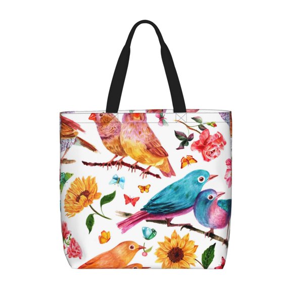 Naloa Flowers Birds And Butterflies Tote Bag for Women, Foldable Tote Bag With Zipper, Large Shoulder Bag, Top Handle Handbag for Travel, Work, Shopping
