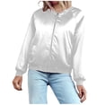 thumbnail image 6 of Hinvhai Jackets for Women Lightweight Zip Up Bomber Jacket with Pockets Stand Collar Windproof Outwear Fashion Fall Coat White S(S), 6 of 9