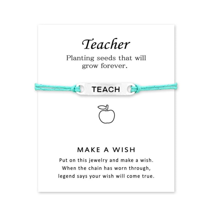 Pulsera con tarjeta de maestro, tejida con cuerda de cera, pulsera con tarjeta de maestro con bendición y gratitud a la moda