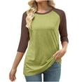 thumbnail image 2 of wdsxpo 3/4 Length Sleeve Shirts Women Casual Crewneck Slim Fit Shirts Color Block Dressy Tunic Business Work Clothes Plus Size, 2 of 4