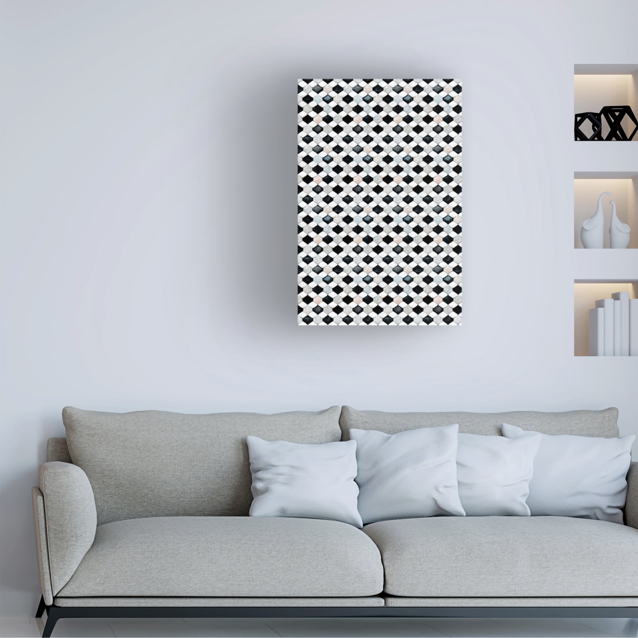 Canvas Wall Art - Treechild 'Black and White Tile Pattern' Wall Art for Living Room, Bedroom, or Office D?cor by Trademark Fine Art - 16 x 24 Inches