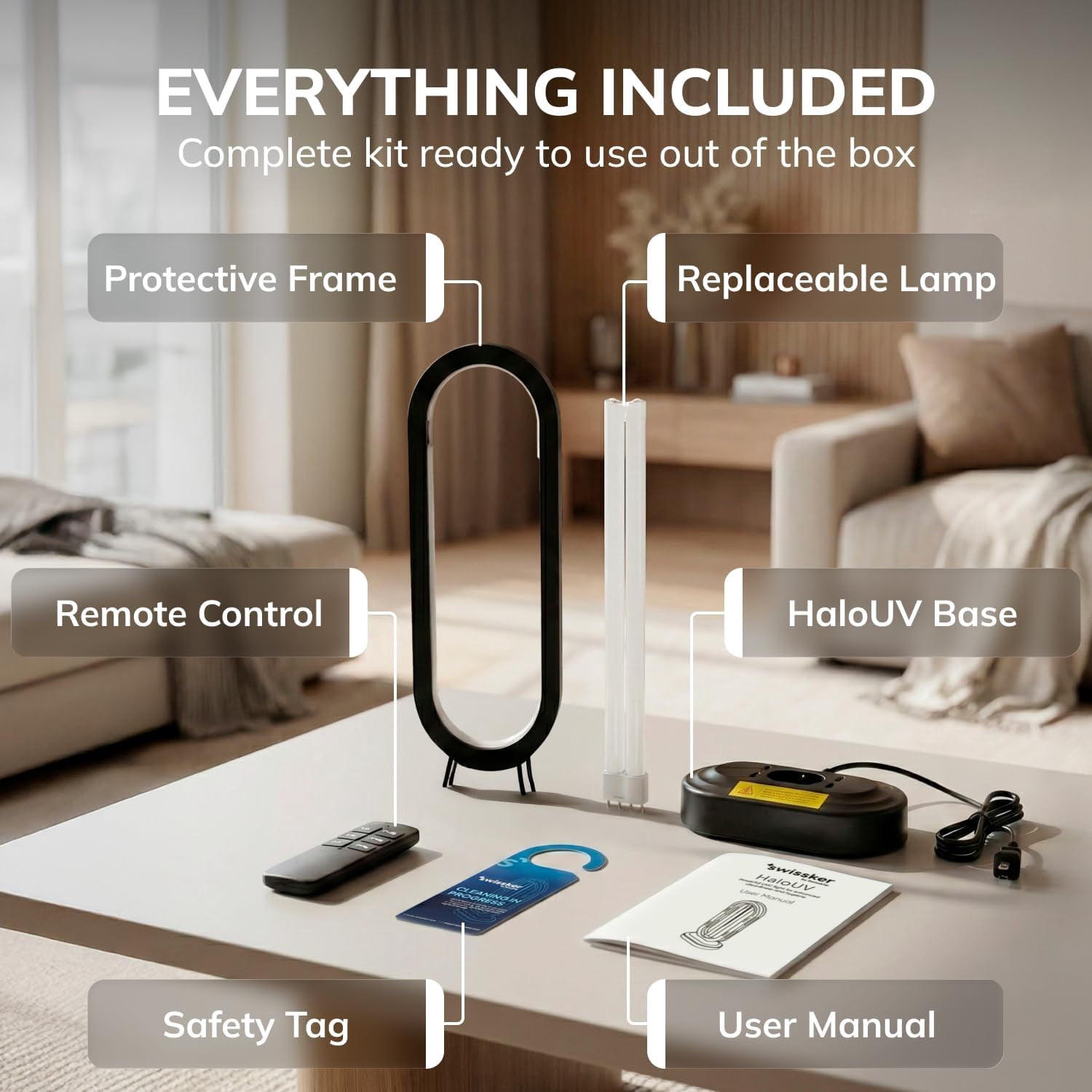 Swissker by Swissklip HaloUV 38W UVC Lamp with Ozone - Professional Odor Restoration & Deodorizer - Remote Control Included - EPA Est. 104616-CHN-1