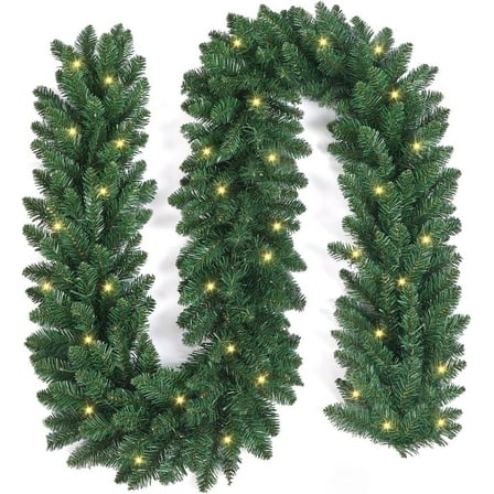 Bootesun 9FT Artificial Christmas Garland, Battery Operated Garland with LED Lights, Realistic Classic Evergreen Pine Spruce for Stair Railing Indoor Outdoor