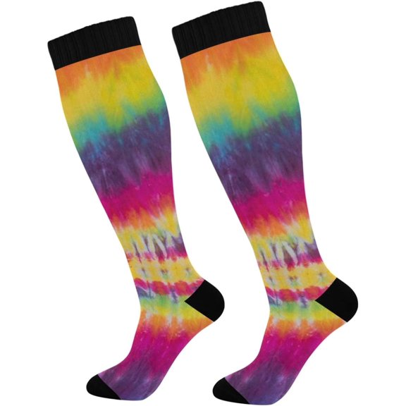 GZHJMY Tie Dye Compression Socks, Women Men Long Stocking (20-30mmHg), Travel Knee High Stockings for Athletic Sports,Running,Cycling,Nursing