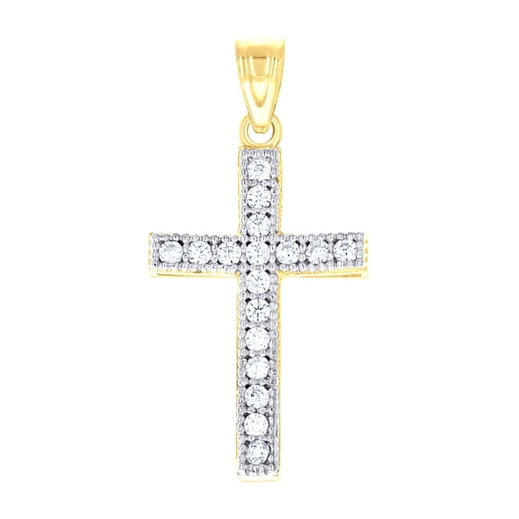 10k Two-tone Gold Cubic-zirconia Unisex Cross Religious Charm Pendant Pendant Necklace for Men Women