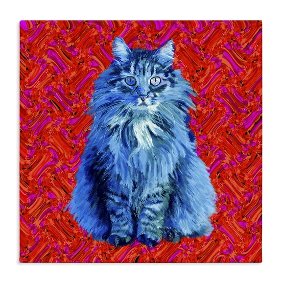 Stupell Industries Modern Modern Pop Design Bold Red Blue Longhair Cat Canvas Art, 17 x 17, by Lynnda Rakos
