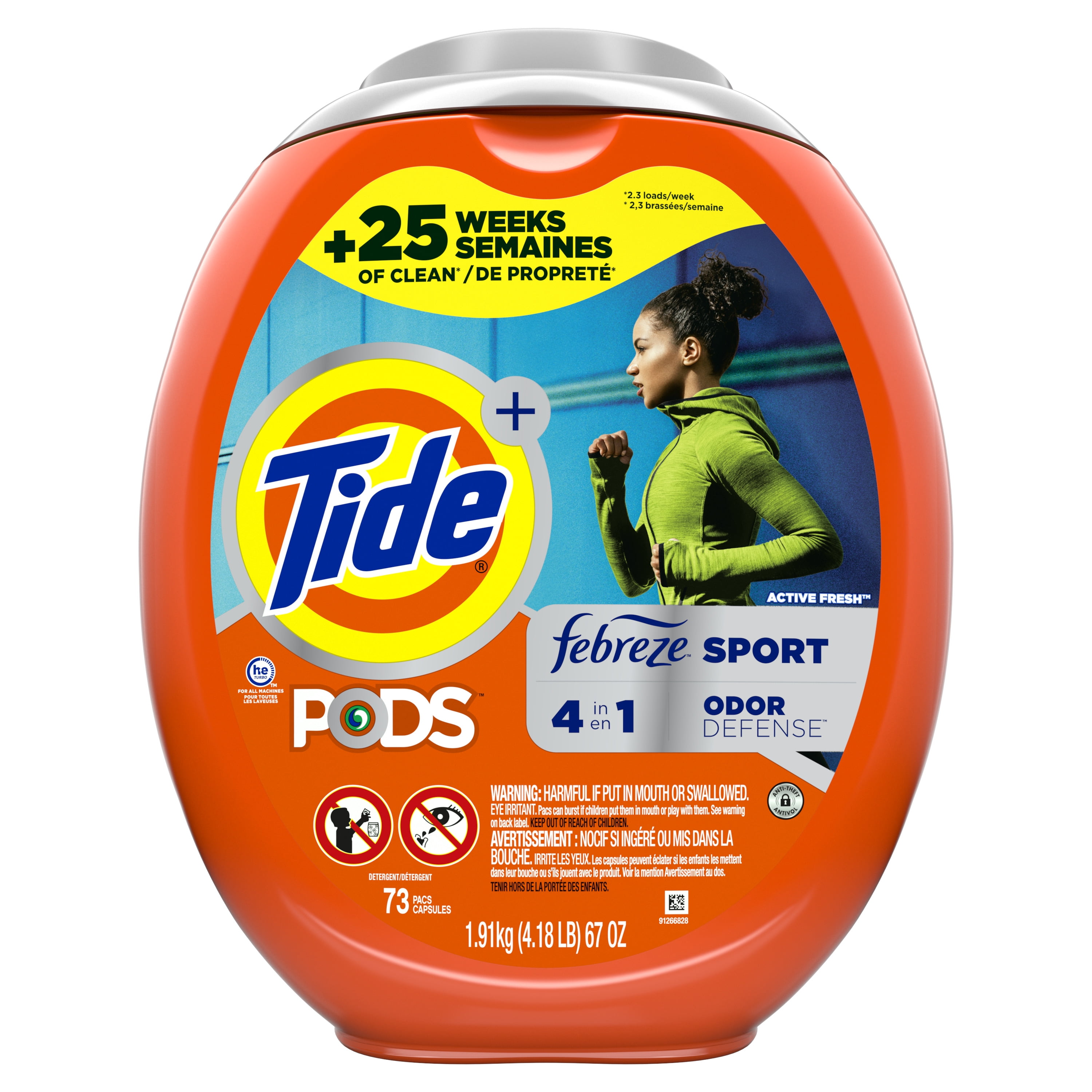Tide Pods Febreze Sport Odor Defense, 73 Ct Laundry Detergent Pacs