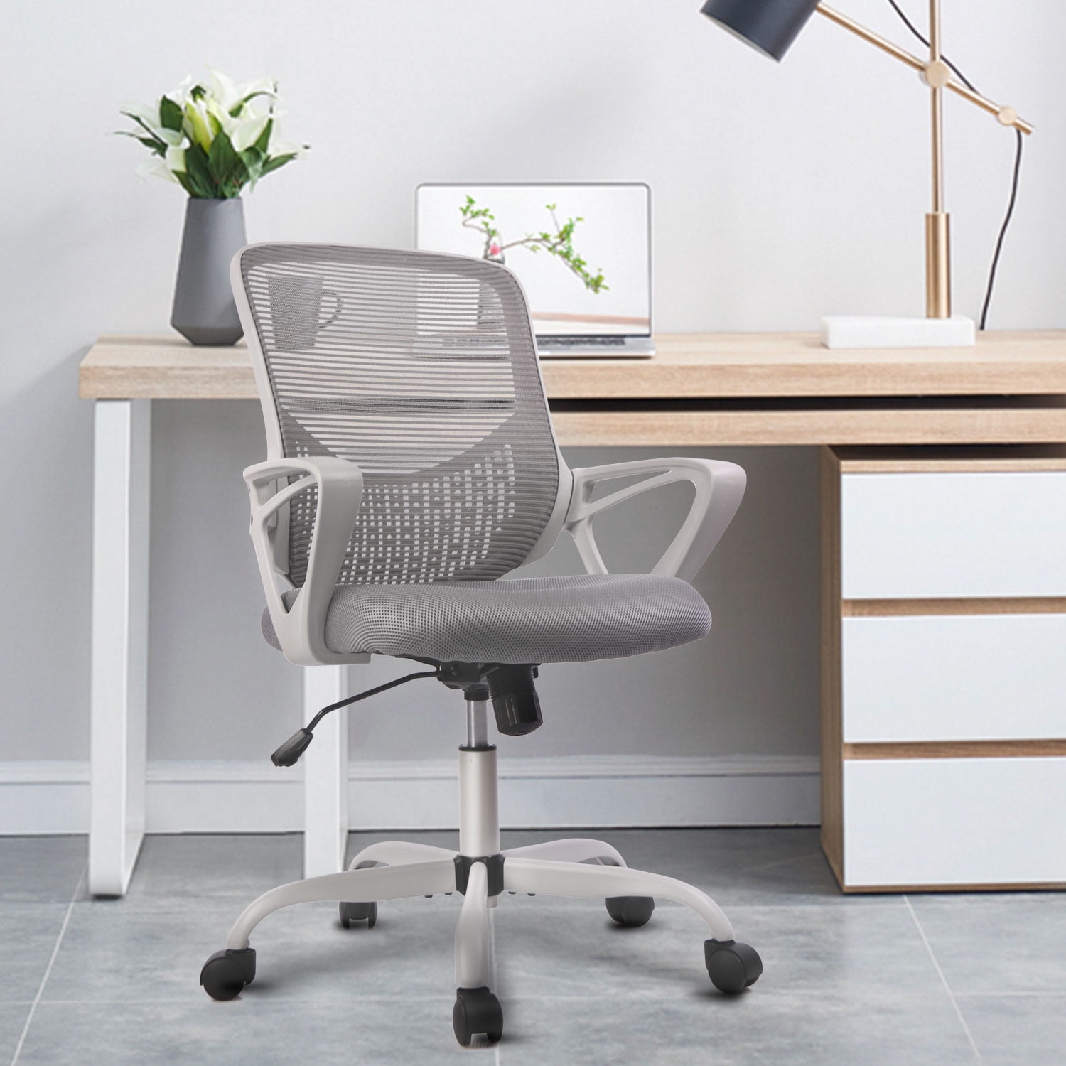 Home Office Mid Back Mesh Ergonomic Computer Chair with Height Adjustable, Grey