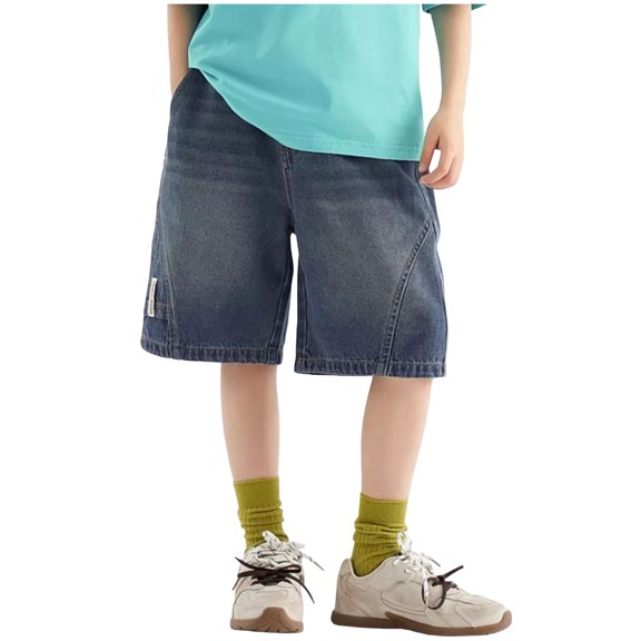 Staki Boys Summer Cargo Jeans Kids Baggy Elastic Waist Wide Leg Denim Pants with Pockets 5-16 Years,11-12 Years
