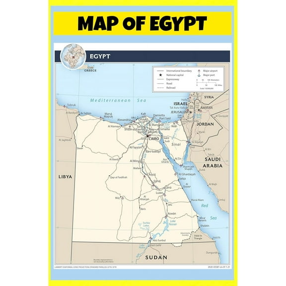 Egypt Map Poster - Laminated Wall Map - Style A - 18x24 - Ideal for Classrooms and Homes – Features Bright Colors and Vivid Imagery