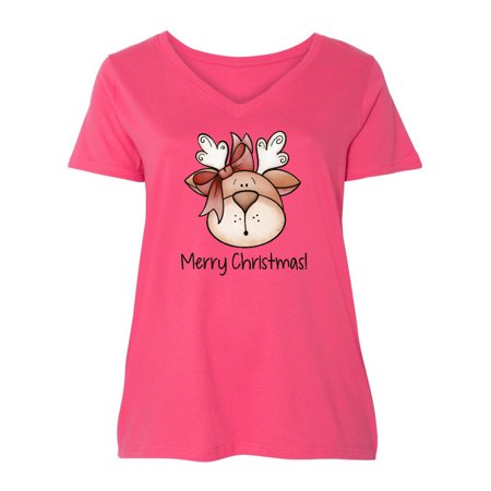

Inktastic Merry Christmas Reindeer Head Women s Plus Size V-Neck